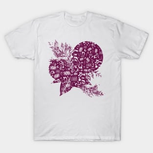 Wine and White Floral Pattern T-Shirt